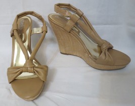 Charles David Know Burlap Wedge Heel Sandal shoe Tan Sz 8.5B - £11.78 GBP