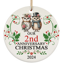 Cute Owl Bird Couple Love 2nd Anniversary 2024 Ornament Gift 2 Years Christmas - £11.70 GBP