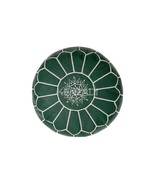 Moroccan leather pouf, round pouf, berber pouf, Green pouf with White em... - $95.04 CAD