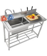 Stainless Steel Utility Sink, 1 Compartment Free Standing Small Sink w/Wor - $511.87 CAD
