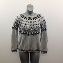 H&amp;M Gray Patterned Knit Sweater Women&#39;s Size Medium Cotton Blend Long Sl... - £6.01 GBP
