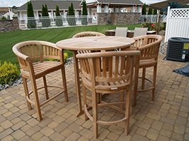 Windsor Grade A Teak 47&quot; Round Dropleaf Counter Table w/4 Curved Arm Chairs - £3,299.16 GBP