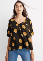 Madewell Rhyme Top in Fall Flowers Brown V-Neck Blouse Size Medium Flowy Viscose - £15.04 GBP