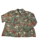 Teddi Women&#39;s Sz L Denim Floral Print Jacket Cuffed Sleeves Button Down ... - $20.88
