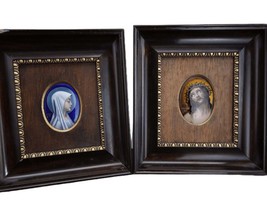 Antique French Enamel Plaques Jesus and Virgin Mary - £440.16 GBP