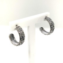 Vintage Sterling Signed Carolyn Pollack Carved Repousse Filigree Hoop Earrings - £51.43 GBP