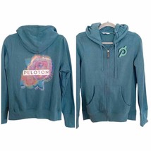 Peloton Turquoise Multicolor Signature Logo Back Zip Front Fleece Hoodie... - $54.23