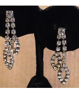 Vintage 1960s White Austrian Rhinestone Teardrop Dangle Double Strand Ea... - £23.56 GBP