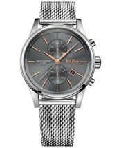HUGO BOSS HB1513440 Jet Mens&#39; Grey Stainless Steel Chrono Watch + Gift Bag - $124.45