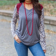 Southern Grace i will survive v neck with long sleeve top in Buffalo Plaid - £25.97 GBP