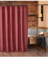 NEW! Black Red Buffalo Plaid Shower Curtain with Hooks Country Farmhouse... - $729.41 MXN