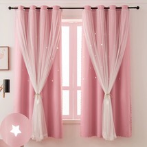 Pink Curtains For Girls Bedroom 2 Panels Cutout Blackout Curtains 63 Inch Length - £59.14 GBP