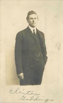 RPPC Postcard Ca I206 Undivided back Clinton Giddings Man Standing in Suit - £11.15 GBP