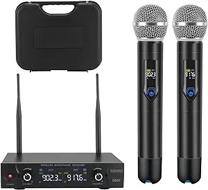 Wireless Microphone System With Case, Metal Uhf Dual Handheld 20 Channel... - $203.99