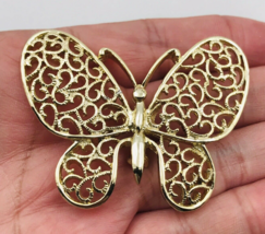 Vintage Gerry&#39;s Gold Tone Filigree Style Butterfly Brooch Pin -- 2.25&quot; x 2&quot; - £11.18 GBP