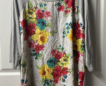 Lara Baseball T Shirt Womens Xtra Large Grey with Floral 3/4 Sleeve Raglan - $13.74