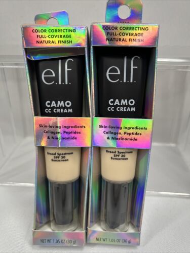 (2) Fair 100 W ￼e.l.f. Camo CC Creme Color Correcting Medium-Full Founda... - $8.99