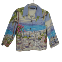 Take Two vintage Women shirt jacket sequined beach cottage scene sz PM c... - £27.68 GBP
