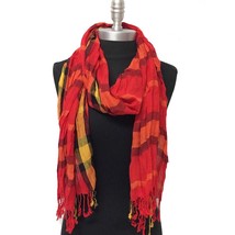 NEW Women Soft Classic Plaid Checked Crinkle Long Scarf SHAWL Stole WRAP Red - £5.77 GBP