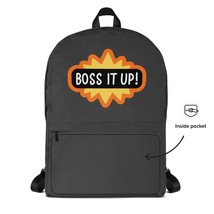 New Backpack Travel Book Bag Boss It Up Gray Zip Fits 15&quot; Laptop Padded Straps - £32.14 GBP