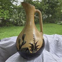 Mexican Pottery Floor Vase Jug 17” Hand Painted Cactus Sombrero Folk Art... - $49.45