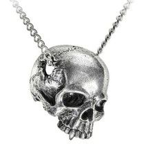 Alchemy Gothic Men&#39;s Remains Necklace Crushed Skull Fang Pewter Pendant ... - $24.95