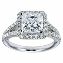 3.50Ct Princess Simulated Diamond 14k White Gold Plated Silver Engagement Ring - £95.25 GBP