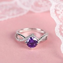 14k White Gold Plated Silver 2Ct Simulated Amethyst Engagement Solitaire Ring - £96.45 GBP