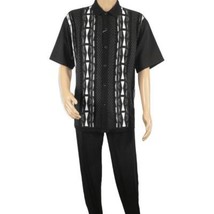 Men Silversilk 2pc Walking Leisure Matching Suit Italian Woven Knits 71032 Black image 3