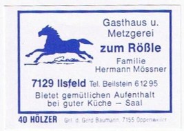 Matchbox Label Germany Gasthaus &amp; Metzgerei Zum Roble Ilsfeld - £0.77 GBP