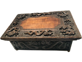 Antique Carved Box Oriental Serpent Rosewood Box High-Relief Dragons Cir... - £492.83 GBP