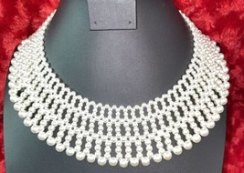 Vintage White Beaded Faux Pearl Wedding Bib Collar Necklace Vera By New ... - £22.41 GBP