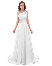 Kivary Long A Line Beaded One Shoulder Formal Corset Prom Evening Dresses Ivory  - £72.00 GBP