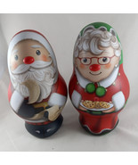 Santa And Mrs Claus Tin Christmas Holiday Cookie Container Set Empty Clean - $31.19 CAD