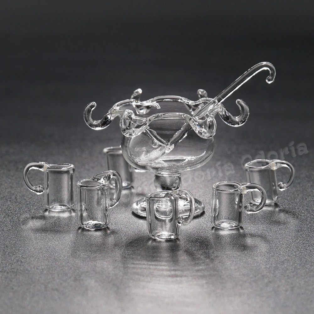 Odoria 1:12 Miniature 8pcs Glass Tableware Set Cocktail Punch Bowl with 1 Spoon - £21.95 GBP
