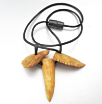Three 3 Carved Horn Pendants Vintage Unisex Cord Necklace - $23.75