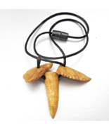 Three 3 Carved Horn Pendants Vintage Unisex Cord Necklace - $23.75