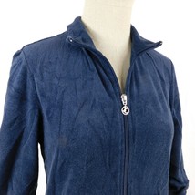 Juicy Couture Women Regal Blue Warm up Jacket Velour Fairfax Mock Neck Sz S - $34.99