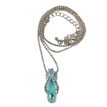 Necklace Pendant Sandal Beach Charm Flip Flop Blue Enamel Rhinestones Silvertone - £4.39 GBP