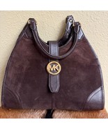 Michael Kors Hudson Large Shoulder Tote Bag Purse Brown Gold Suede Leath... - $1,694.36 MXN
