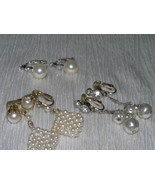 Vintage Lot of Signed White &amp; Cream Faux Pearl w Clear Rhinestone Accent... - £14.14 GBP