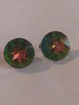 Vintage Multi-Color Single 1&quot; Stone Sparkly Clip-On Earrings, Cut Glass - £12.13 GBP