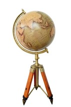 12" Authentic World Globe Nautical Vintage Brass With Wooden Tripod Office Decor - £125.73 GBP