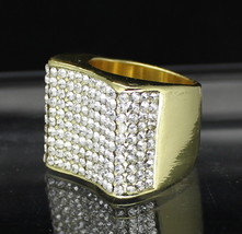 Mens Concave Pinky Ring Icy Cz Band 14k Gold Plated Hip Hop Fashion - £7.98 GBP