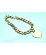 Tiffany & CoTextured Oval Link Heart Charm Bracelet Sterling Silver Vintage/Rare - £284.88 GBP