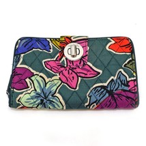 ❤️ VERA BRADLEY Falling Flowers Turn Lock Wallet Gray Blue Floral - £14.88 GBP