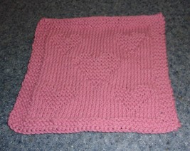 Handmade Knit Cotton Dishcloth Pink Heart Design Valentines Day Gift Bra... - £6.76 GBP