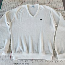 Lacoste Izod Sweater Men Large White Long Sleeve V Neck 80s 90s Vintage Pullover - £23.65 GBP