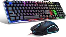Gaming Keyboard and Mouse Combo, K1 LED Rainbow Backlit Keyboard with 104 Key Co - £33.57 GBP