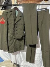 Vintage 70s US Marines USMC Green Military Dress Uniform and 2 Pants NAMED - $59.39